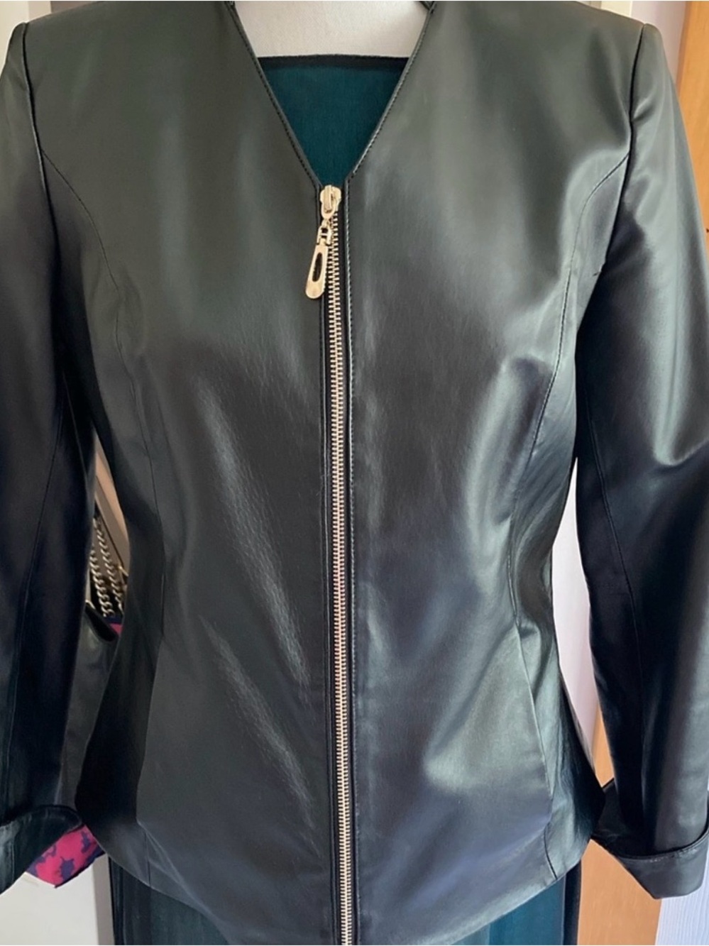 IMAN Global Chic 100% Genuine Leather Jacket Black Zip Front Tailored size 1x